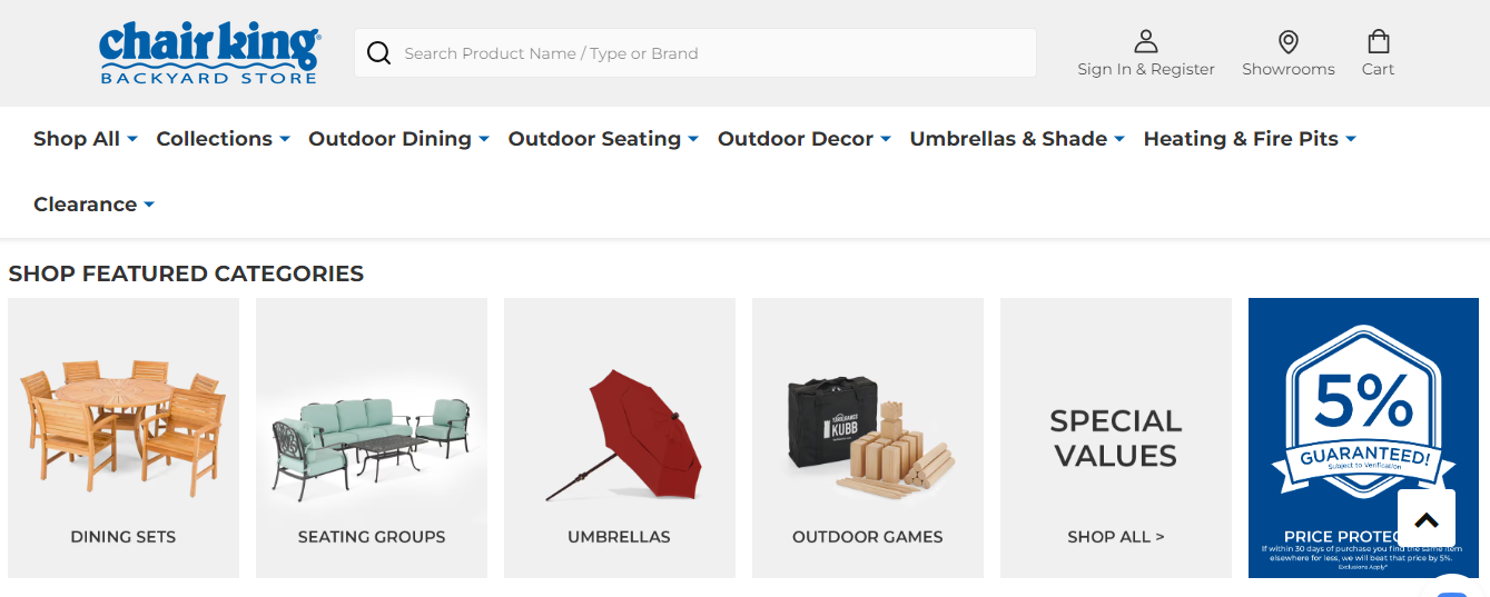 Chair King Backyard Store homepage